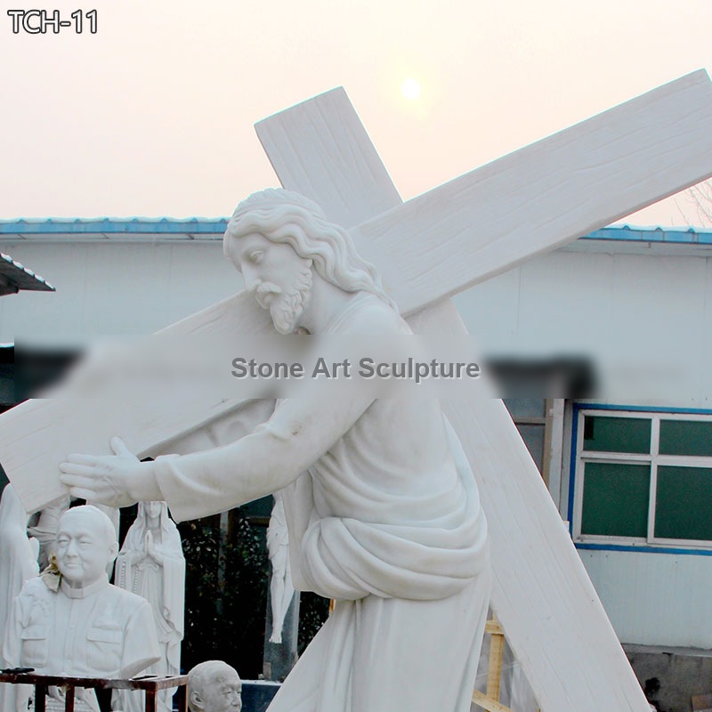 6 feet Jesus Carrying the Cross Marble Statue TCH-11 detail image