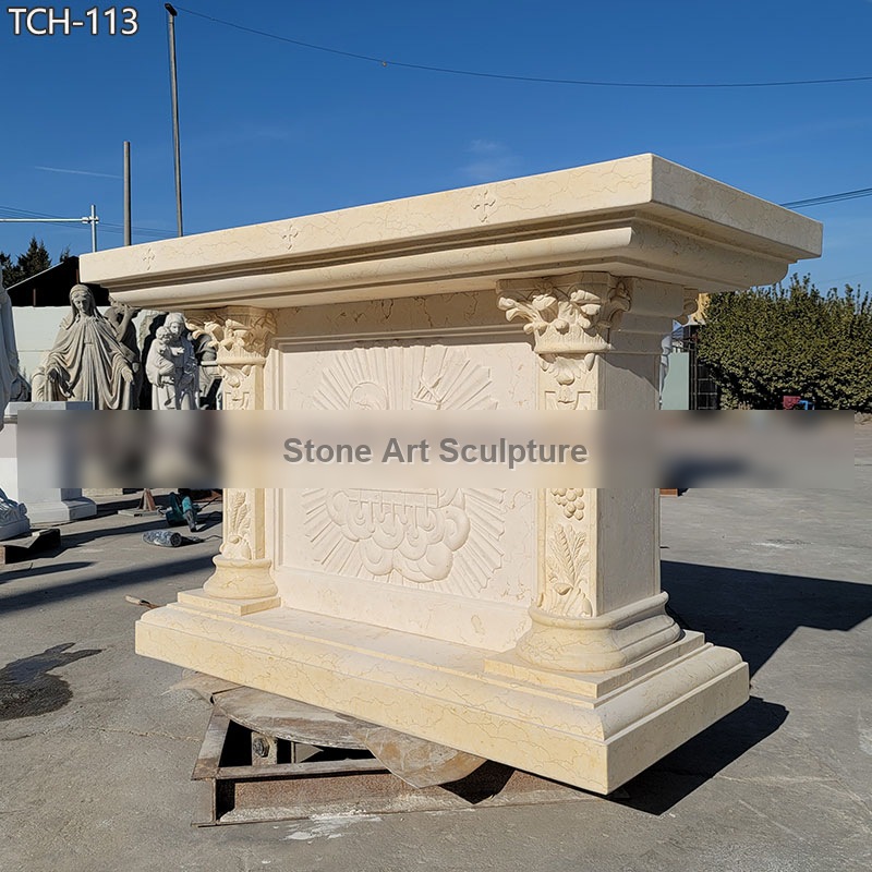 Beige Marble Altar Table for Church Furniture Decor TCH-113 detail image
