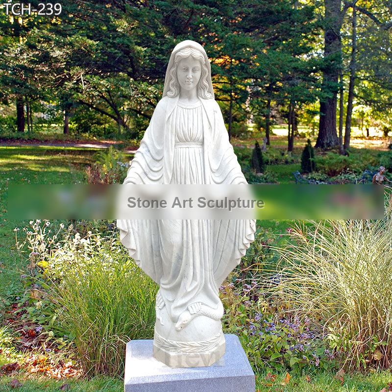 Life-Size White Marble Virgin Mary Statue Outdoor For Sale TCH-239