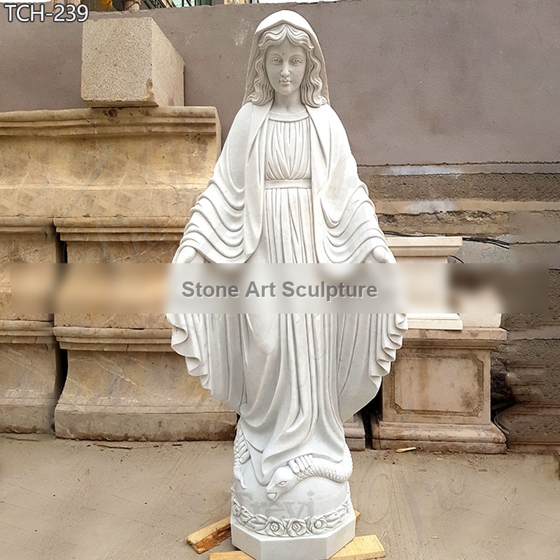 Life-Size White Marble Virgin Mary Statue Outdoor For Sale TCH-239 detail image