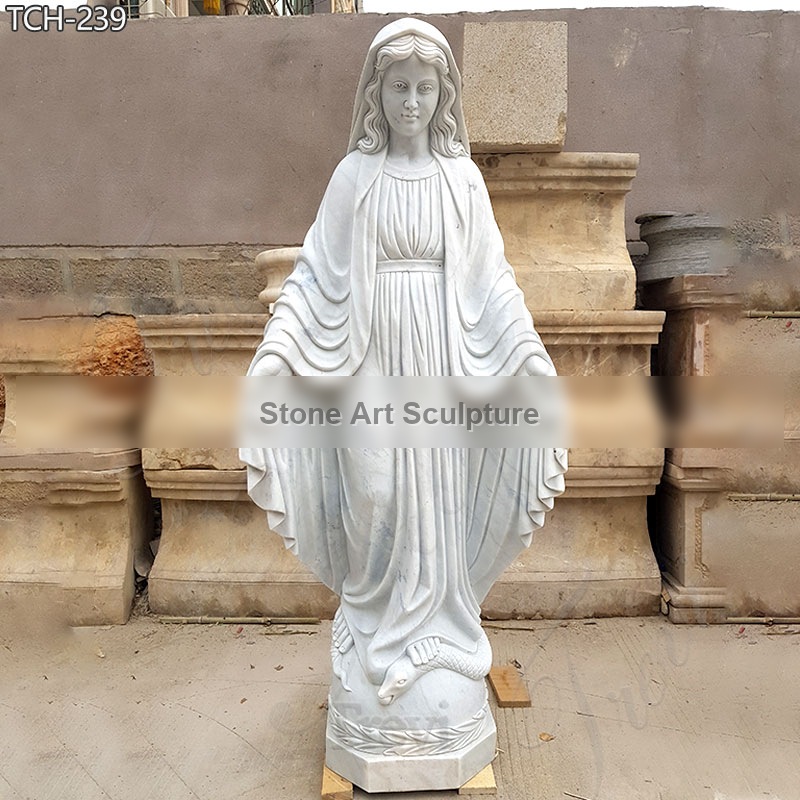 Life-Size White Marble Virgin Mary Statue Outdoor For Sale TCH-239 detail image