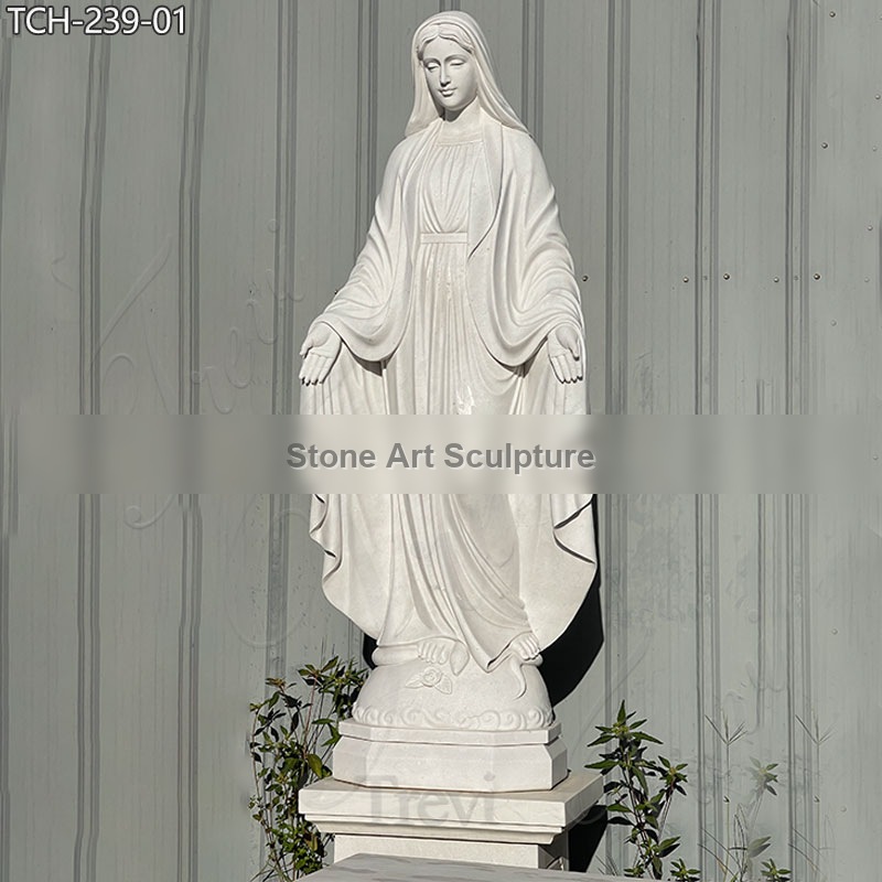 Life-Size White Marble Virgin Mary Statue Outdoor For Sale TCH-239 detail image