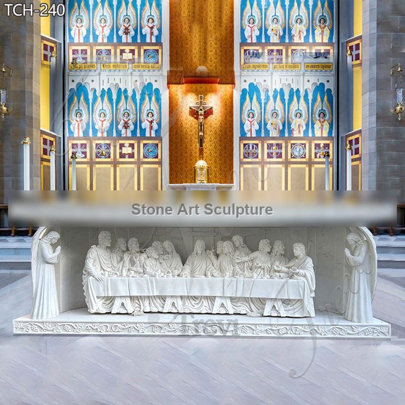 White Marble Altar Table with The Last Supper Statue for Sale TCH-240