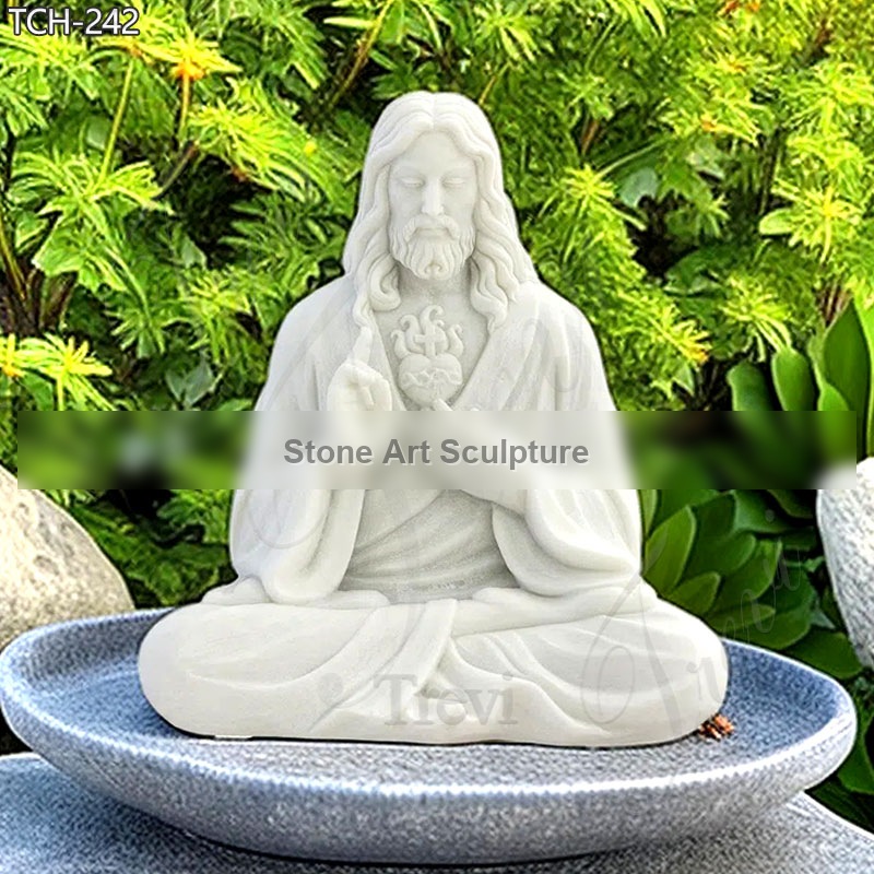 Life Size Marble Meditating Jesus Statue Garden Decor for Sale detail image