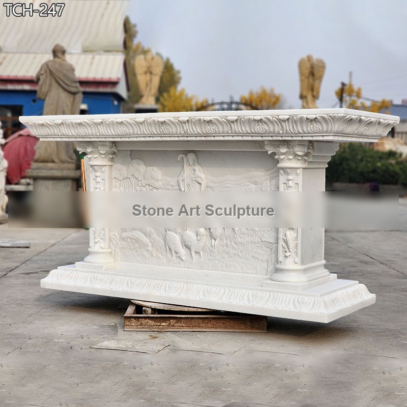 Catholic Marble Altar with Jesus Shepherd Relief for Sale detail image