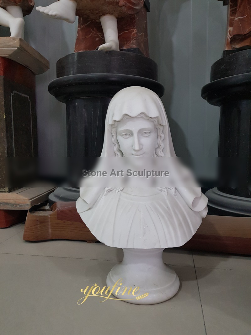 White Marble Virgin Mary Bust for Sale TCH-250 detail image