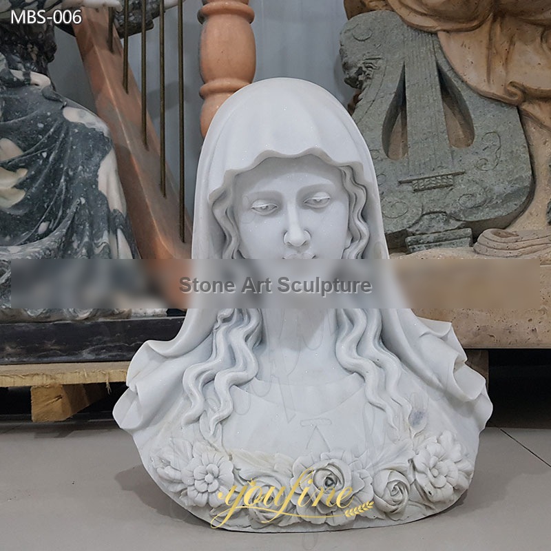White Marble Virgin Mary Bust for Sale TCH-250 detail image