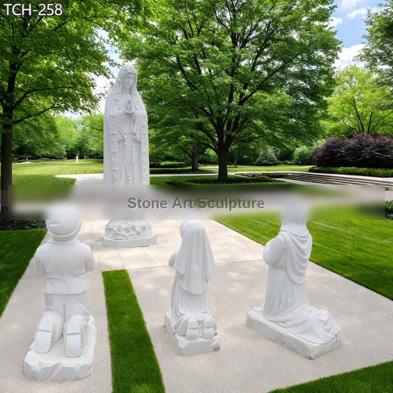 Outdoor Marble Our Lady of Fatima Statue with Three Children