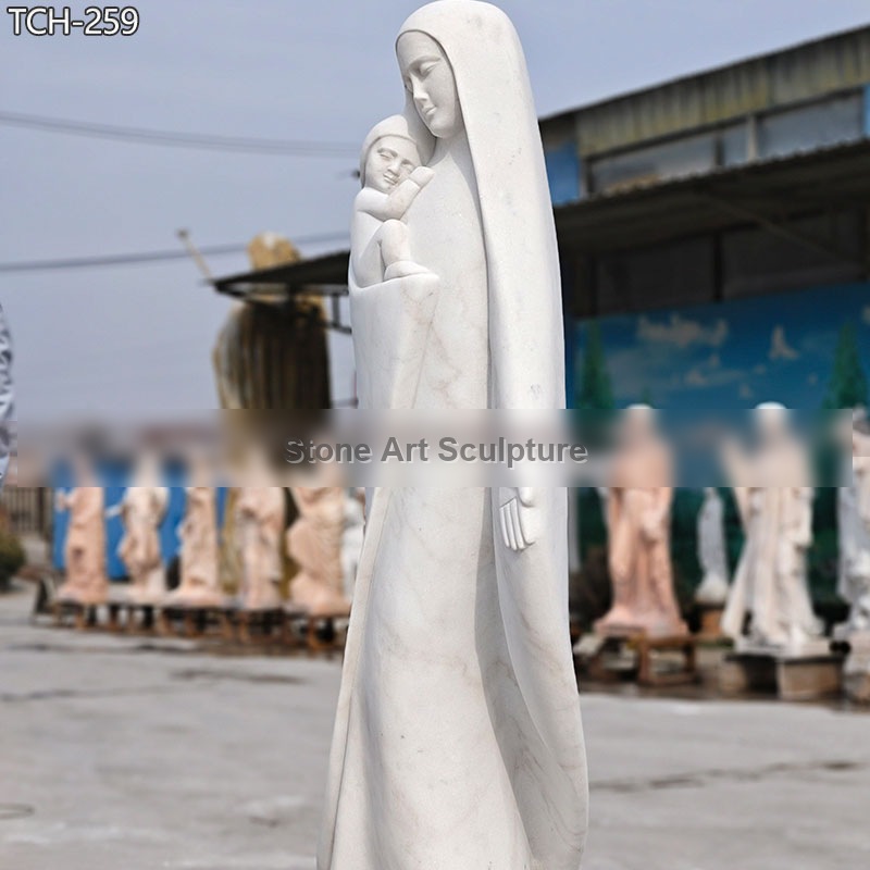 Life Size Abstract Marble Madonna and Child Statue detail image