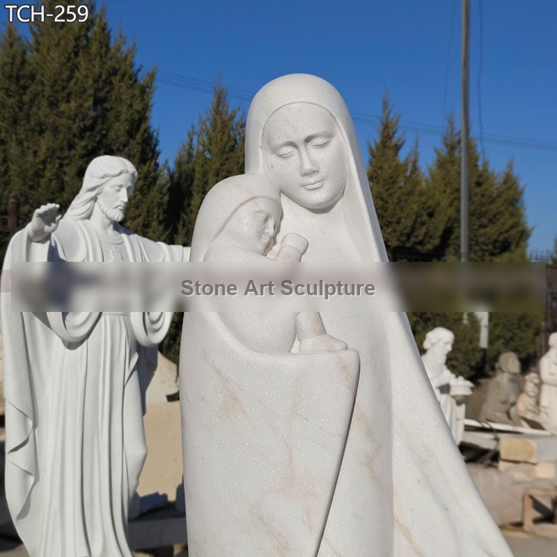 Life Size Abstract Marble Madonna and Child Statue detail image