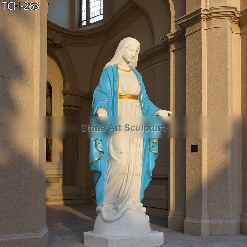 Painted Marble Our Lady of Grace Statue Outdoor