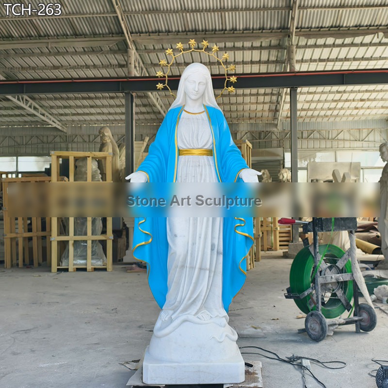 Painted Marble Our Lady of Grace Statue Outdoor detail image
