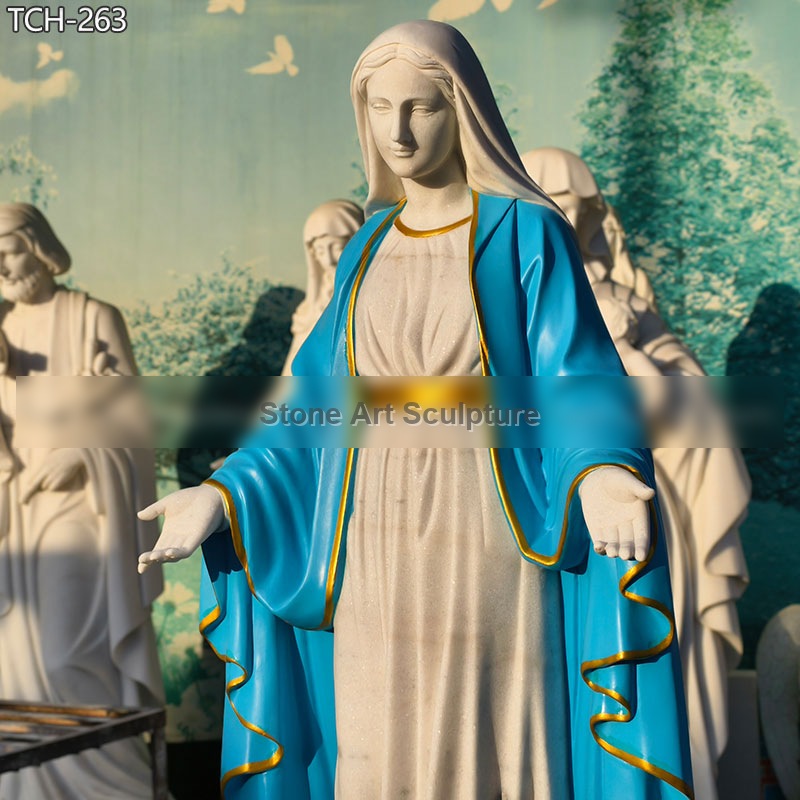 Painted Marble Our Lady of Grace Statue Outdoor detail image
