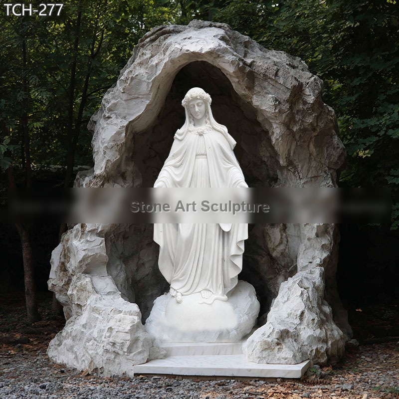 6 Feet Outdoor Marble Virgin Mary Statue with Grotto