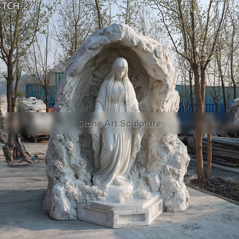 6 Feet Outdoor Marble Virgin Mary Statue with Grotto detail image