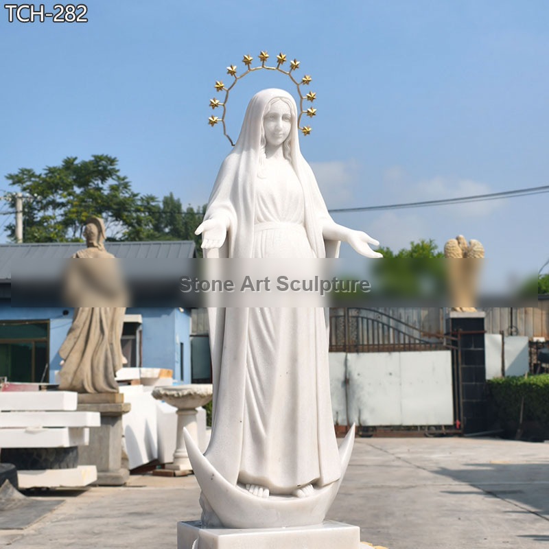Life Size Marble Pregnant Mother Mary Statue detail image