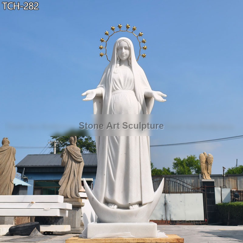 Life Size Marble Pregnant Mother Mary Statue detail image
