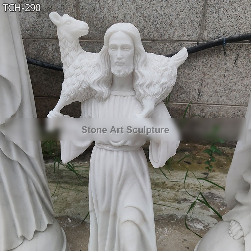 Marble Christ Good Shepherd Statue TCH-290 detail image