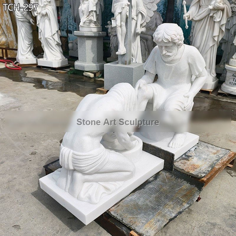 Life Size Marble Jesus Washing Feet Statue detail image