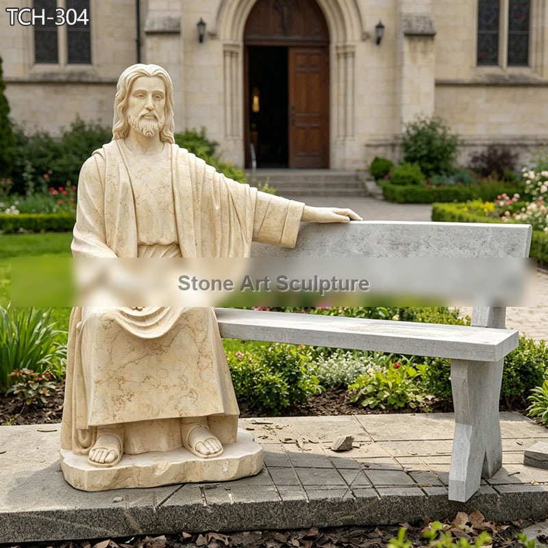 Jesus Sitting on a Bench Sculpture
