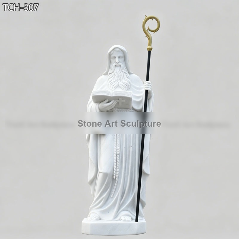 Life-size Marble St Benedict Statue detail image