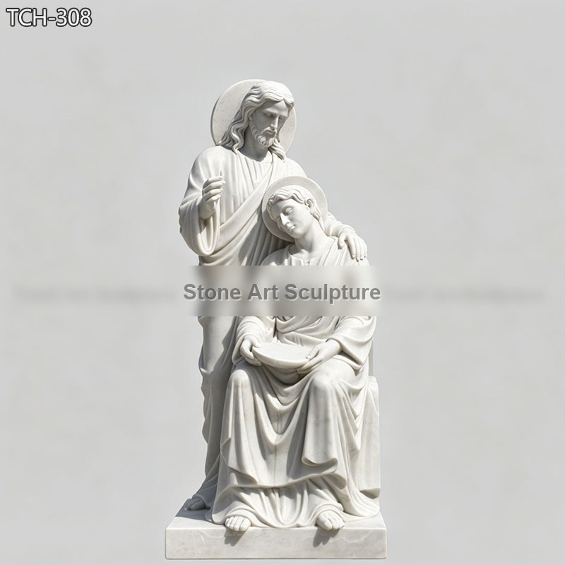 Religious Christ and Saint John the Evangelist Marble Statue detail image