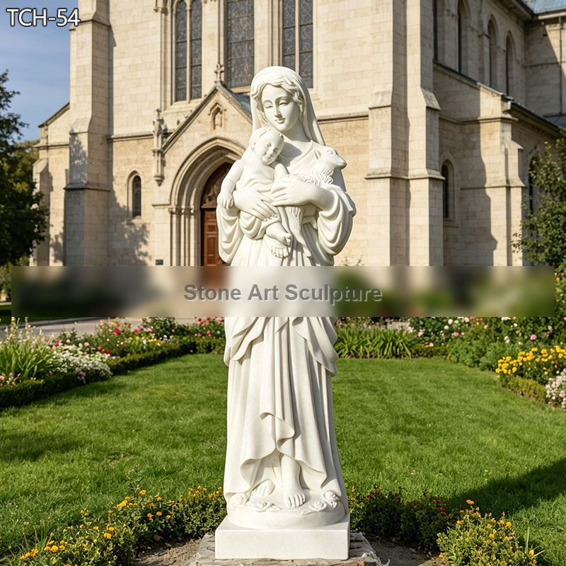 6-foot Madonna and Child with Lamb Statue
