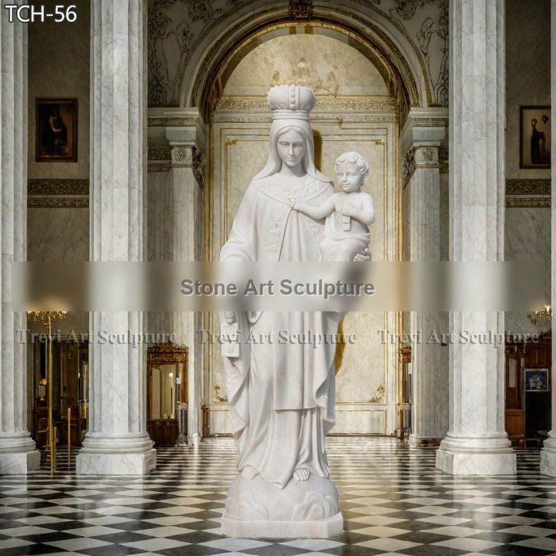 White Marble Mary and Child Statue Religious Garden Decor TCH-56