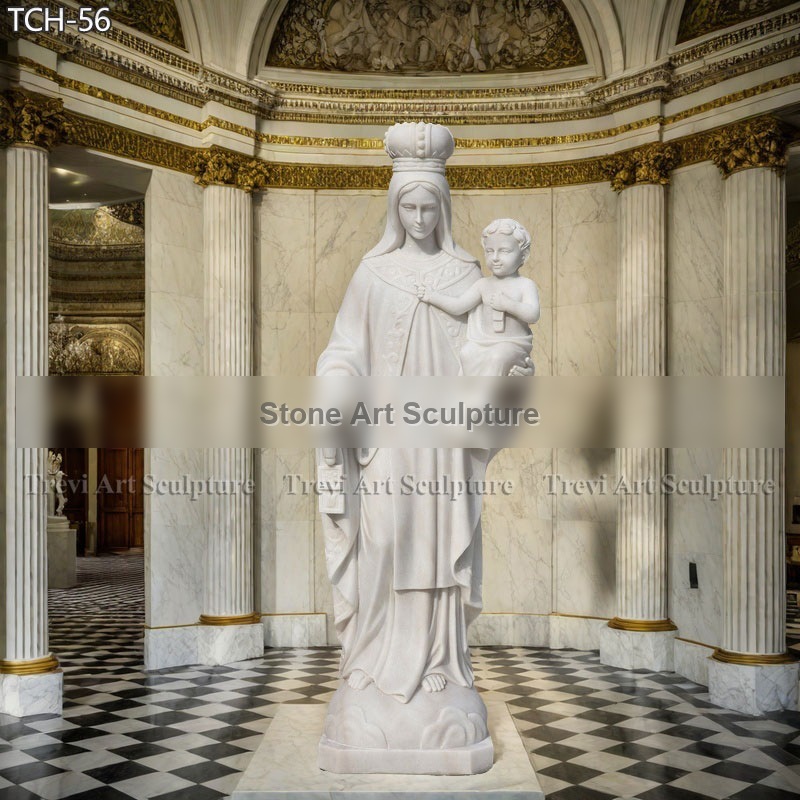 White Marble Mary and Child Statue Religious Garden Decor TCH-56 detail image