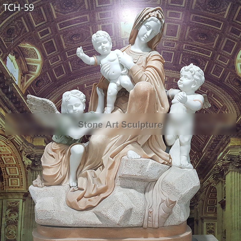 Michelangelo the Sitting Madonna and Child Marble Statues TCH-59 detail image