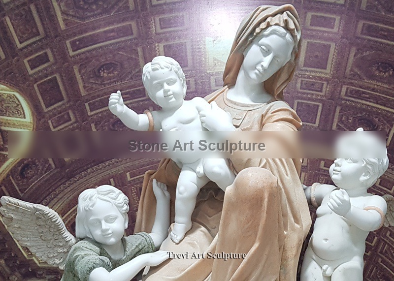 Michelangelo the Sitting Madonna and Child Marble Statues TCH-59 detail image