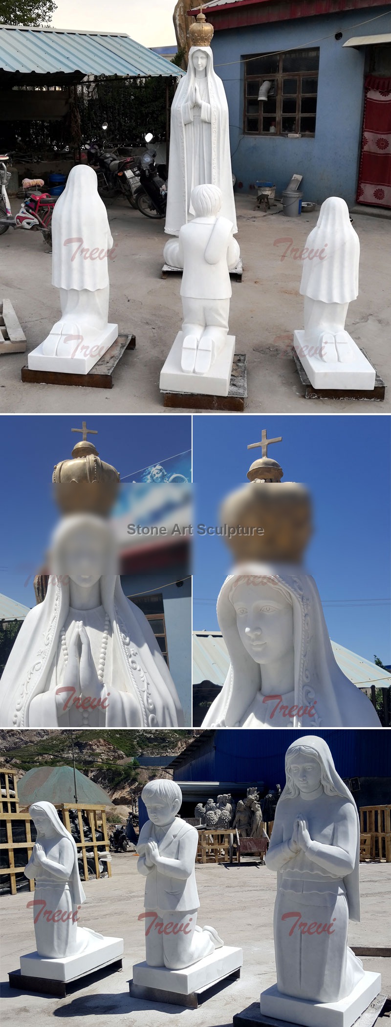 Three children and Fatima marble statues for catholic church design on sale TCH-51 detail image