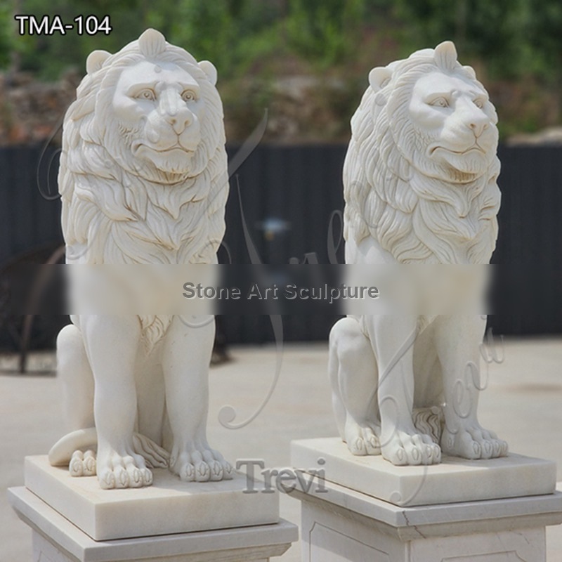 White Marble Sitting Lion Statue for Home Decor TMA-104 detail image