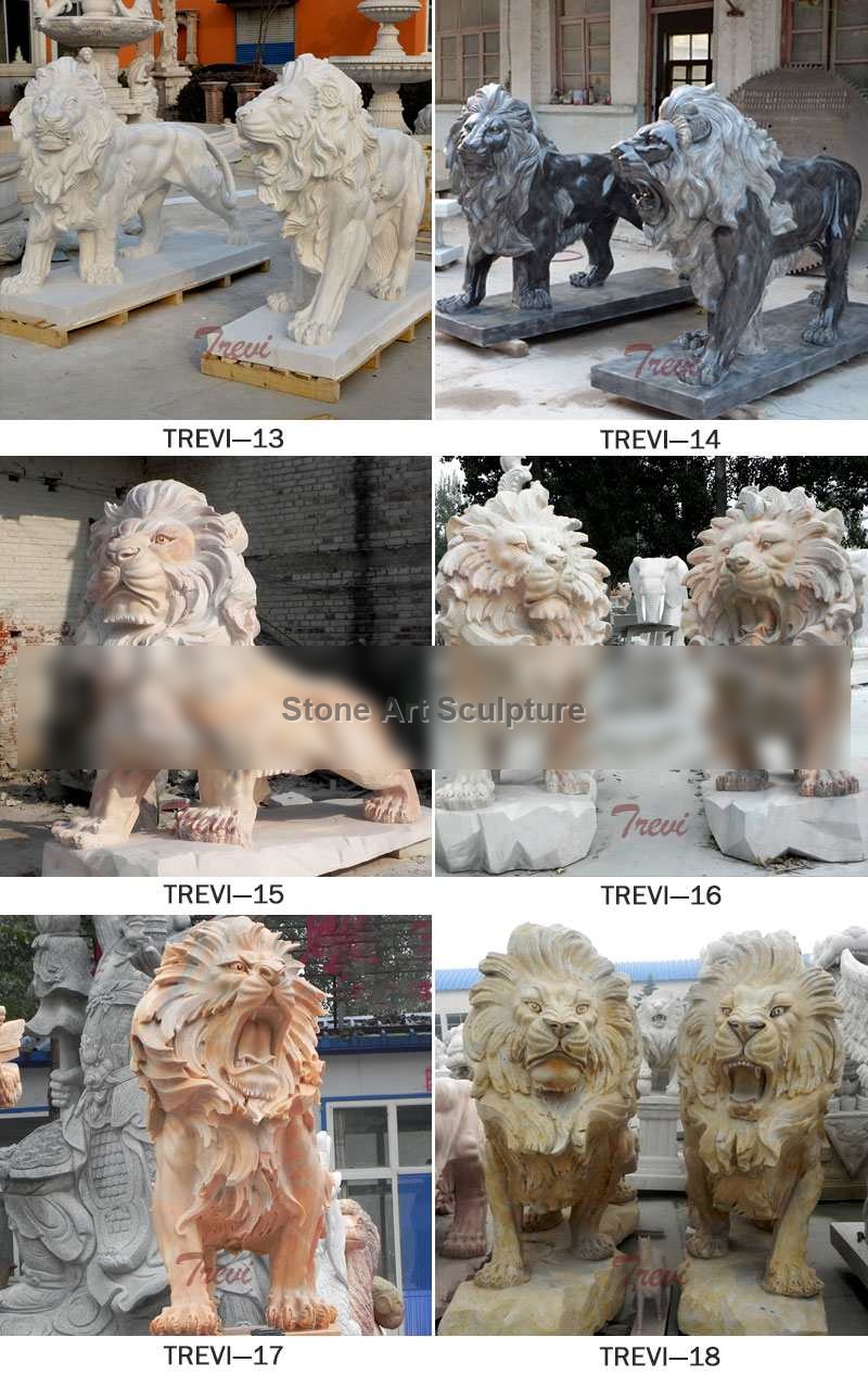 White Marble Sitting Lion Statue for Home Decor TMA-104 detail image
