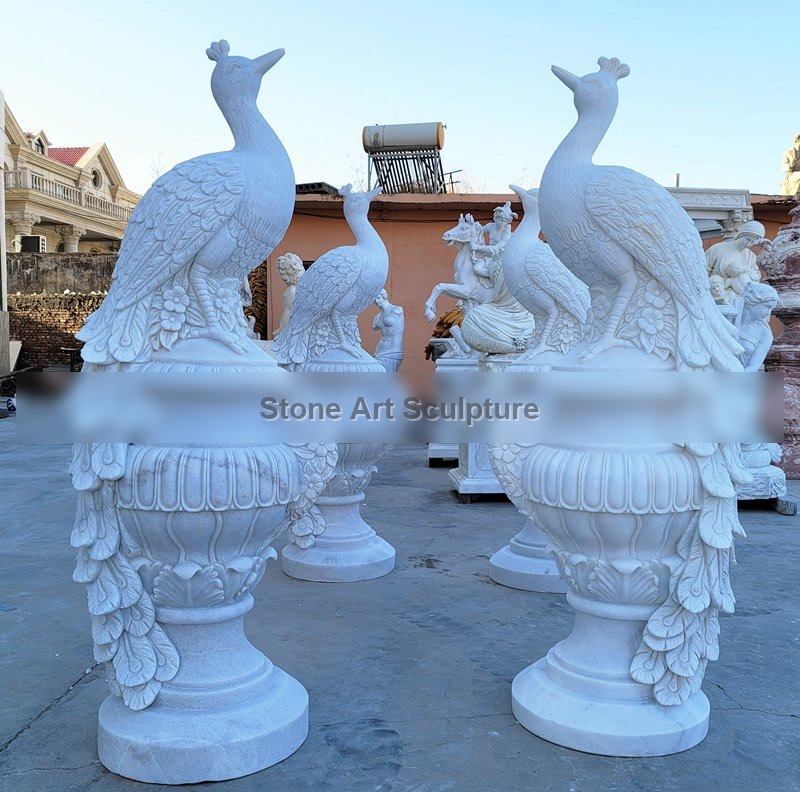 Marble Welcome Statue for Home Peacock Flower Pot Supplier TMA-107 detail image