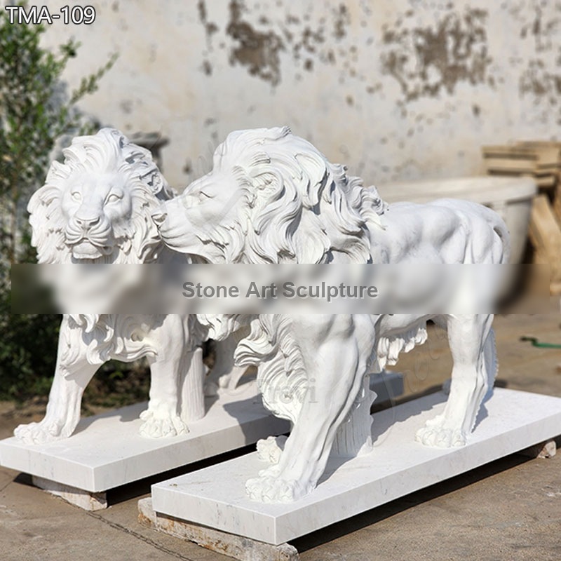 Large White Marble Roaring Lion Statue Garden Deco for Sale TMA-109 detail image