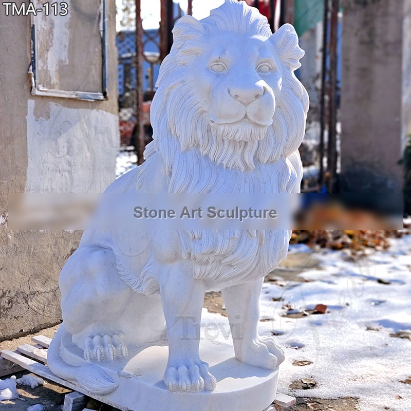 Life-Size White Marble Lion Statue for Home Entrance on Sale TMA-113 detail image