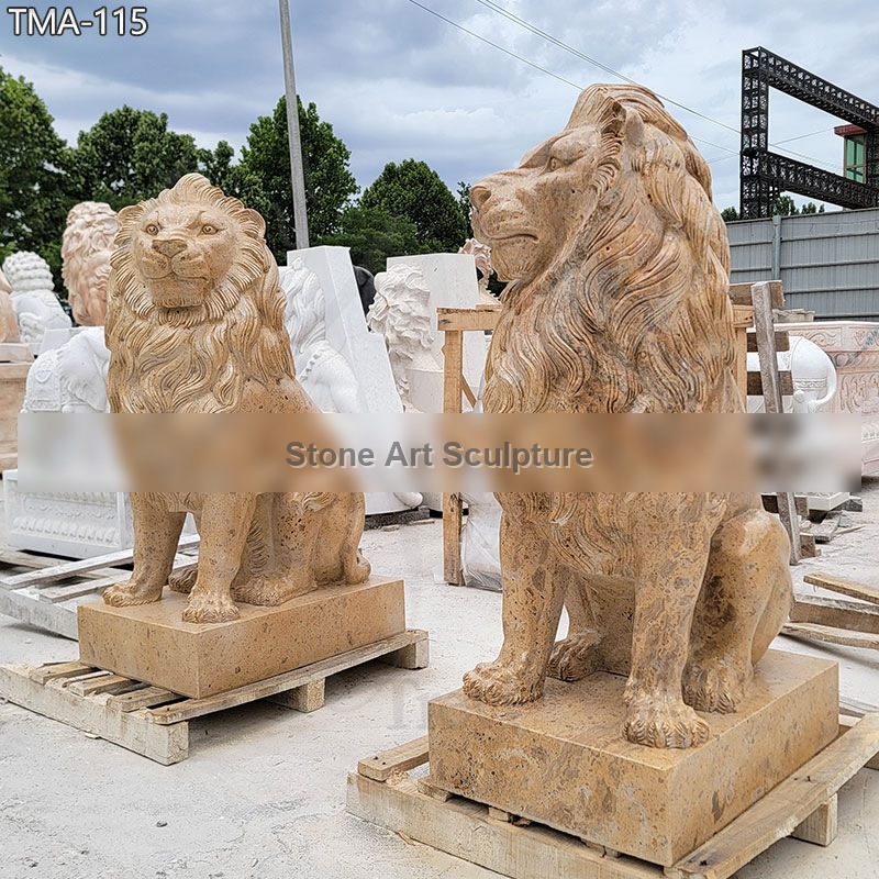Life Size Beige Marble Lion Statue Price Factory Supply