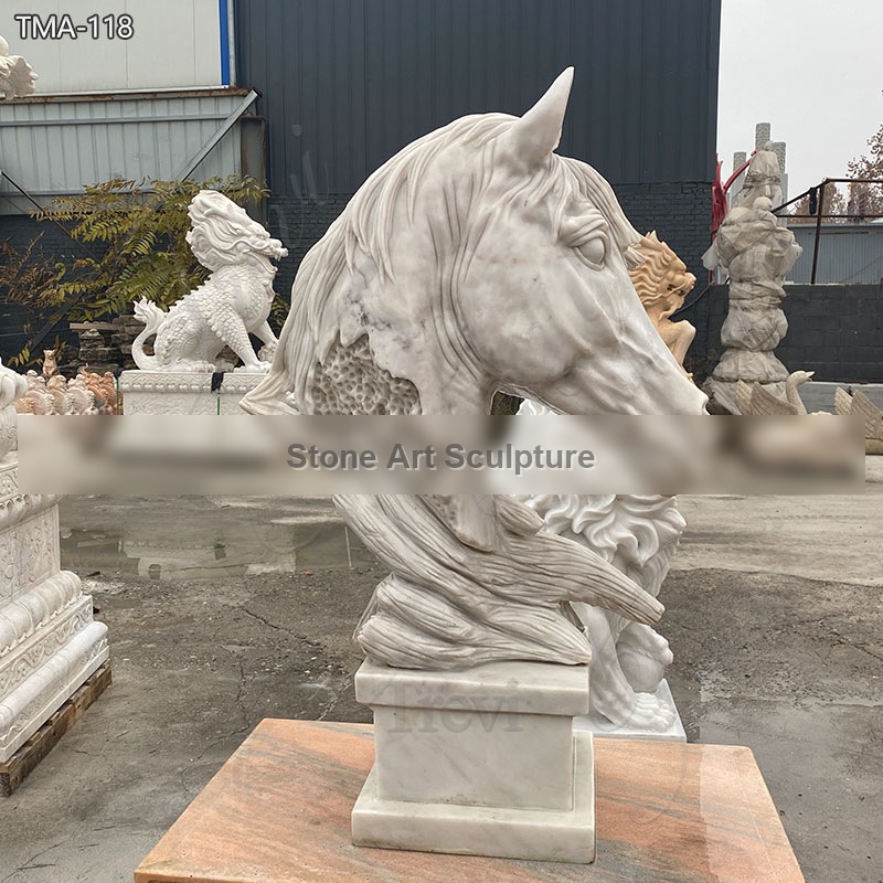 Marble Horse Head Sculpture Elegant Indoor Home Decor detail image