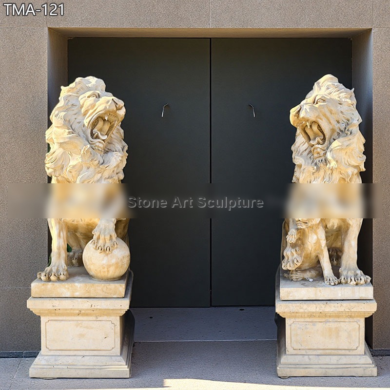 Marble Antique Roaring Lion Statue on Sale detail image