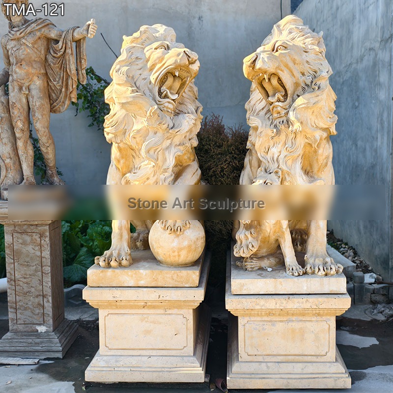 Marble Antique Roaring Lion Statue on Sale detail image