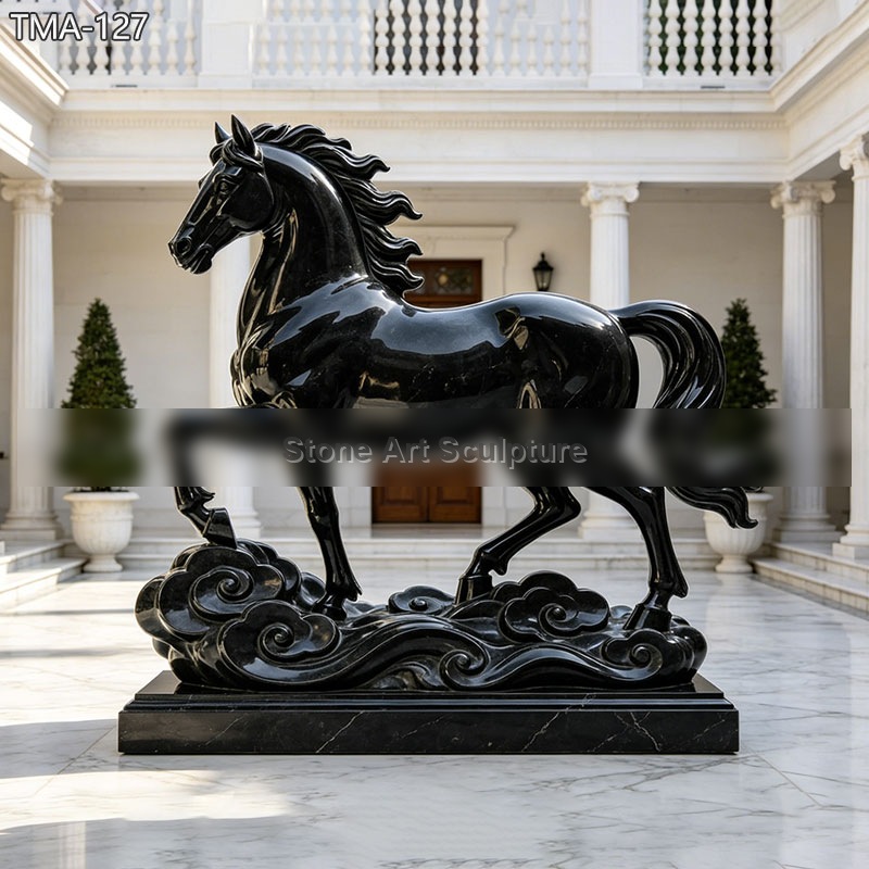 Life Size Black Marble Horse Statue TMA-127