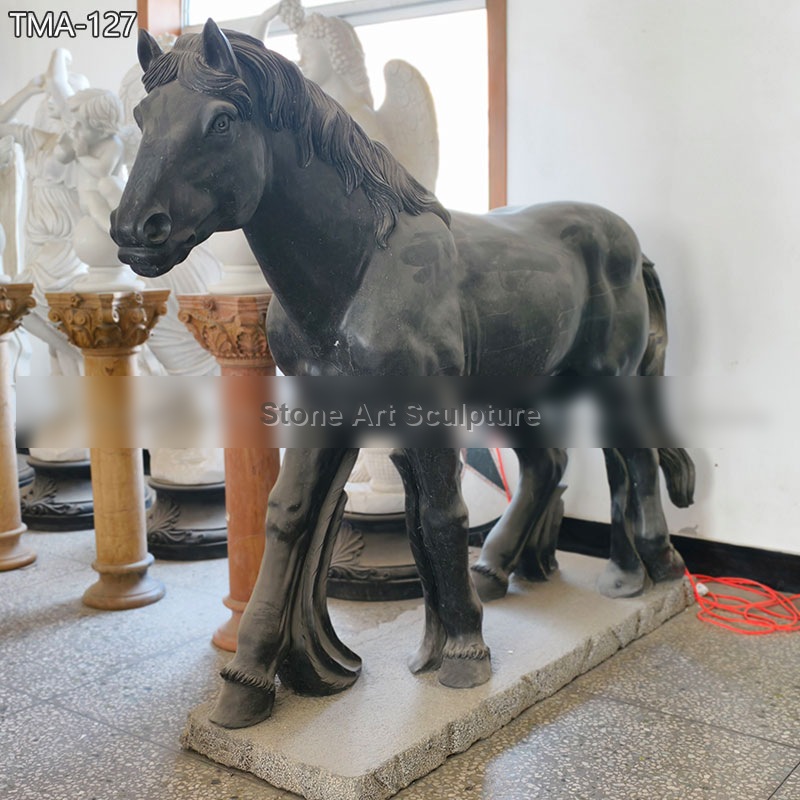 Life Size Black Marble Horse Statue TMA-127 detail image