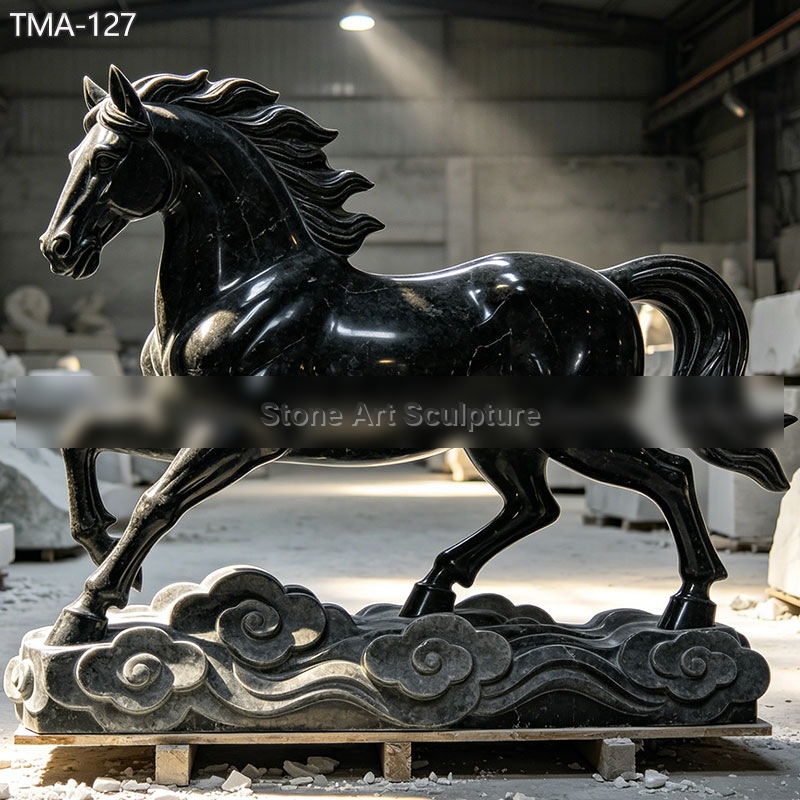 Life Size Black Marble Horse Statue TMA-127 detail image