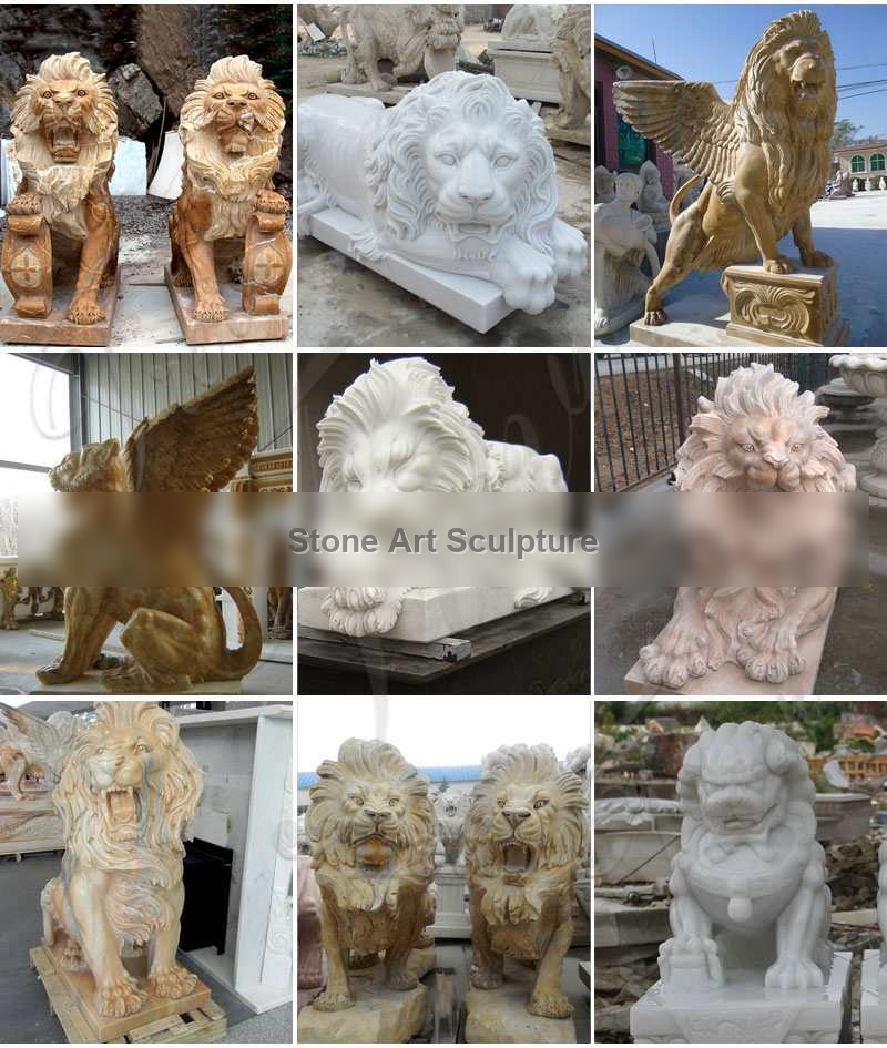 Outdoor Marble Winged Lion Statue Gargoyle Garden In Front of House TMA-25 detail image