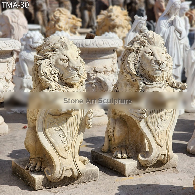 Outdoor Sitting Lion with Shield Garden Statue for Driveway TMA-30 detail image
