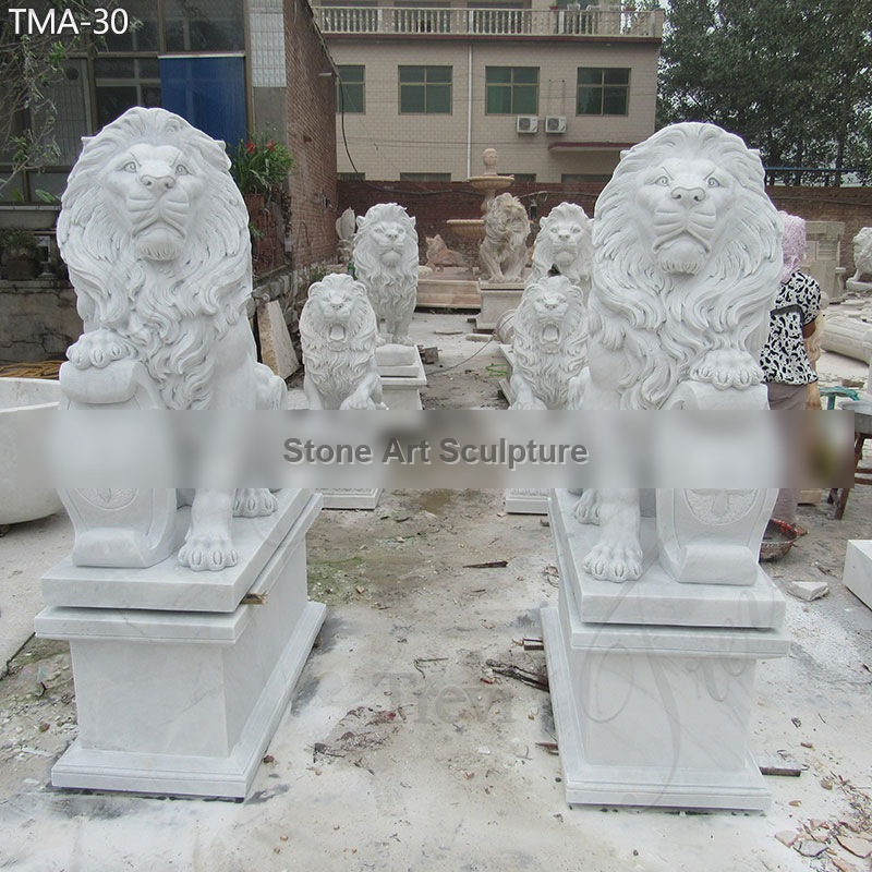 Outdoor Sitting Lion with Shield Garden Statue for Driveway TMA-30 detail image
