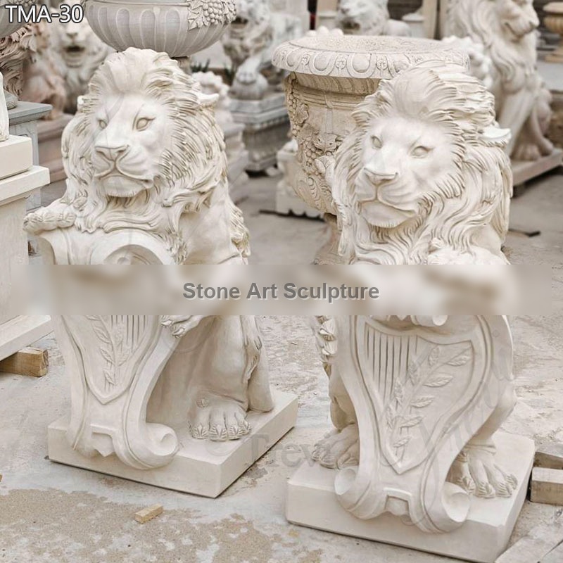Outdoor Sitting Lion with Shield Garden Statue for Driveway TMA-30 detail image