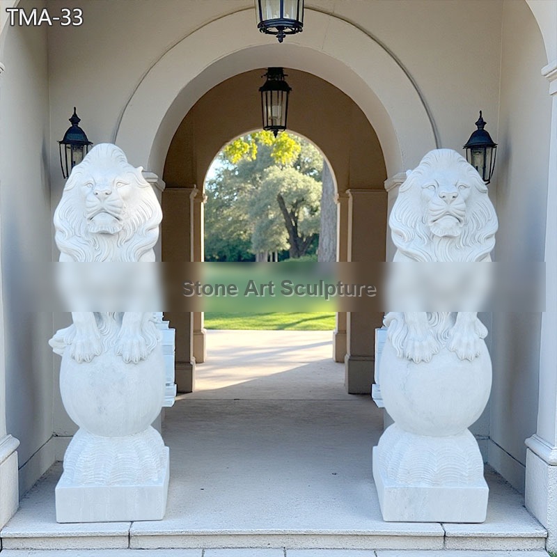 Pair of Sitting Lions Statue on Ball TMA-33