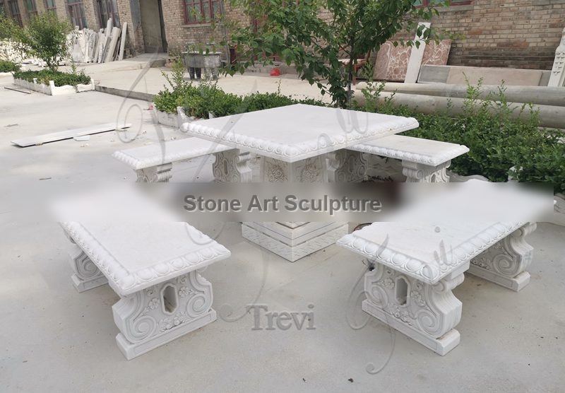 White Marble Garden Table and Chairs Manufacturer TMAD-01 detail image